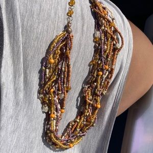 Vintage multi layered beaded necklace with matching clip on earrings